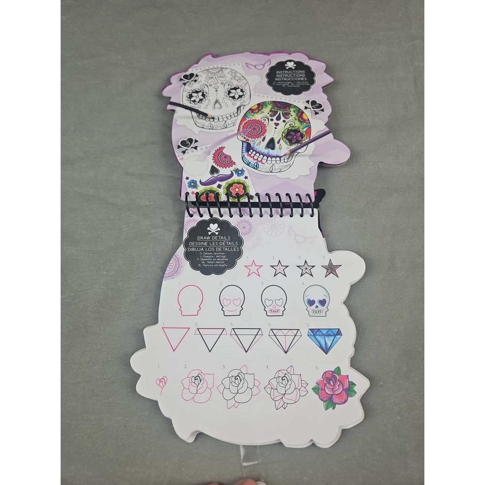Rare🔥Fashion Angels Trendfolio Sugar Skull‎ Sketch Book And Stickers - Picture 5 of 6